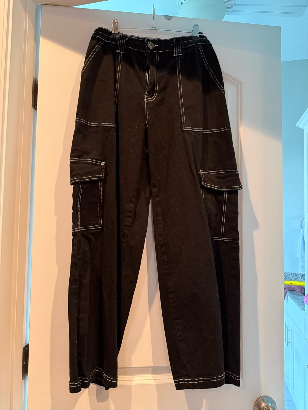 Almost Famous Black Cargo Pants with White Contrast Stitching
